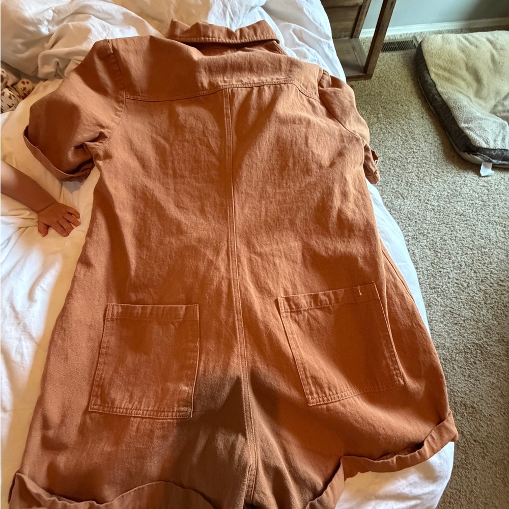 Washed Rust Button-Front Romper - Picture 3 of 3